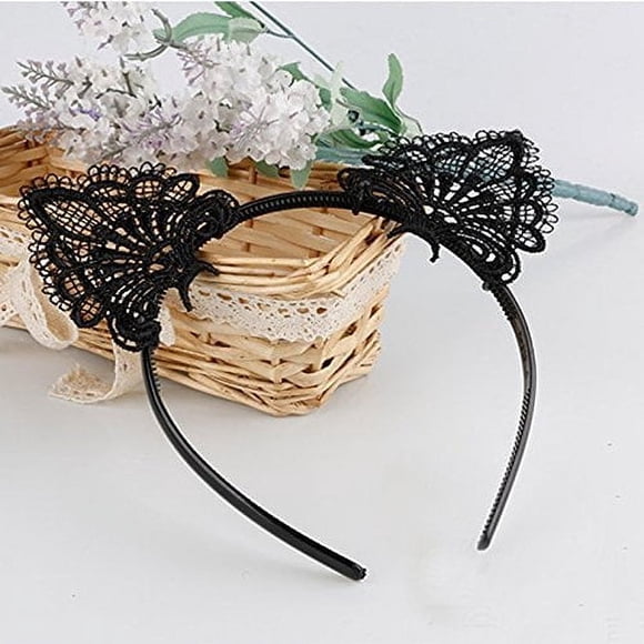 Akak Store Sexy Lovely Women Fashion Lace Cat Ears Diadema Accesorios para el cabello Negro