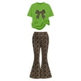 thumbnail image 5 of Glisme Girls Outfit Casual Bow Short Sleeve Top And Flare Pants Comfy Two Piece Set Playwear Adorable Matching Set Size 8-9 Years Green, 5 of 5