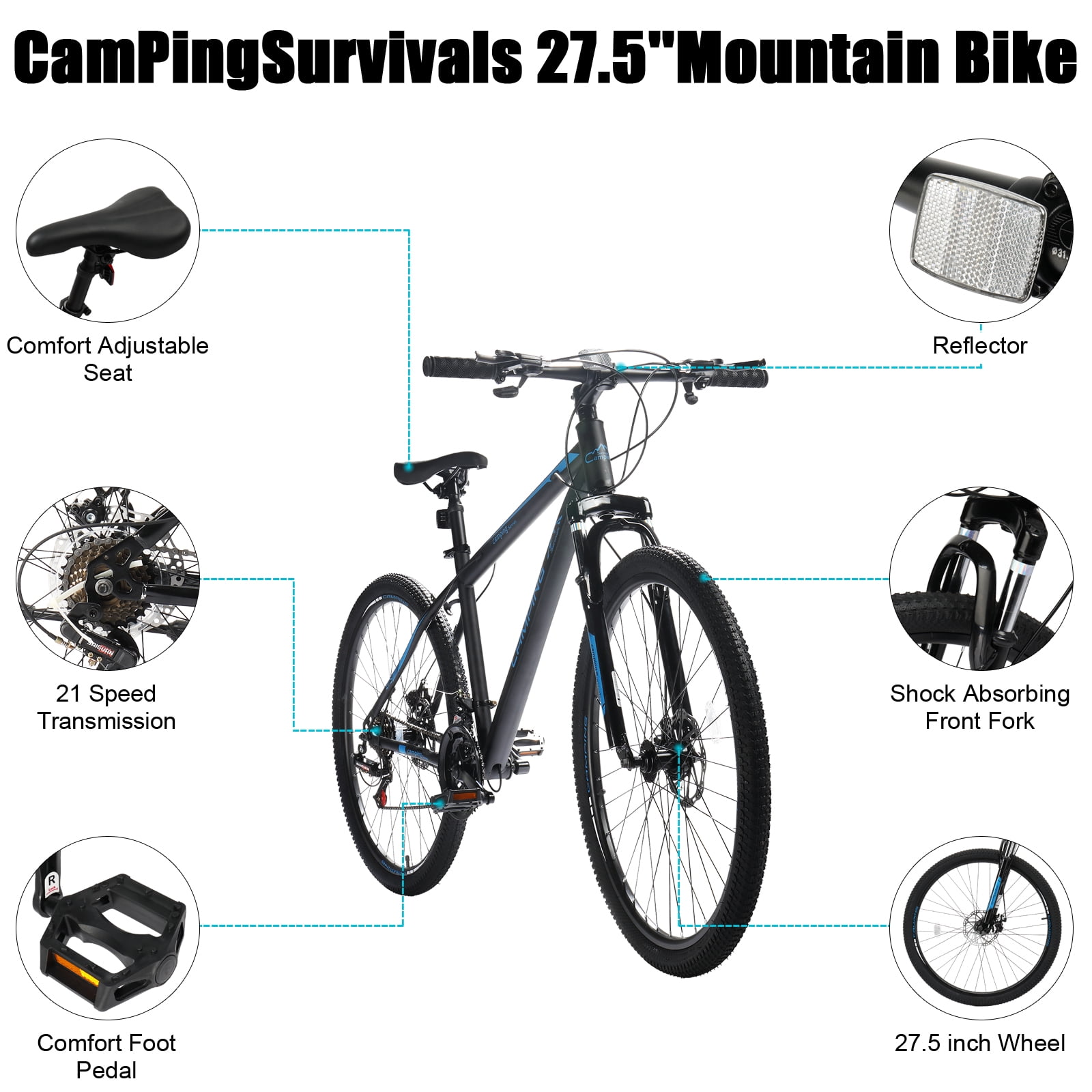 UBesGoo 27.5 inch Mountain Bike with 21-Speed, Dual Disc Brake, High-Carbon Steel MTB Bicycle, Blue