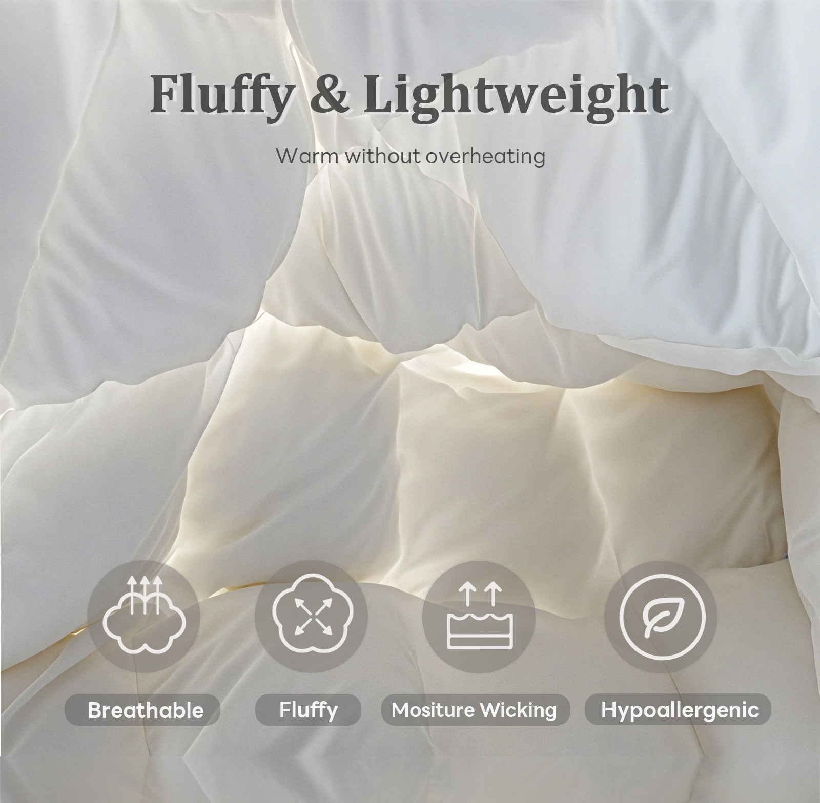 DOWNFORT Luxury High Fill Power Feather Down Comforter Twin Size, Fluffy Duvet Insert, Ultra Soft 100% Cotton Cover, All Season Hotel Comforter, 68"x90"