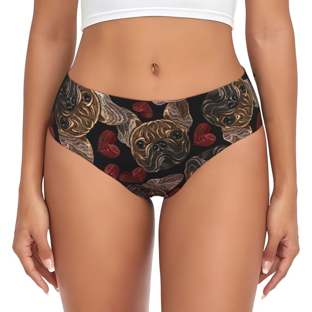 Fotbe Hearts and French Bulldog Calzones Estampados para Mujer – Ropa Interior de Algodón, Cómoda, Suave y Elástica-3X-Large
