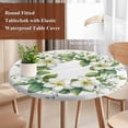 thumbnail image 3 of Watercolor Floral Wreath Round Tablecloth 55-60 Inch Round Fitted Table Cloth with Elastic Edge, Spring Botanical Blooms Waterproof Table Cover Protector for Outdoor Picnic Party Dining, 3 of 6