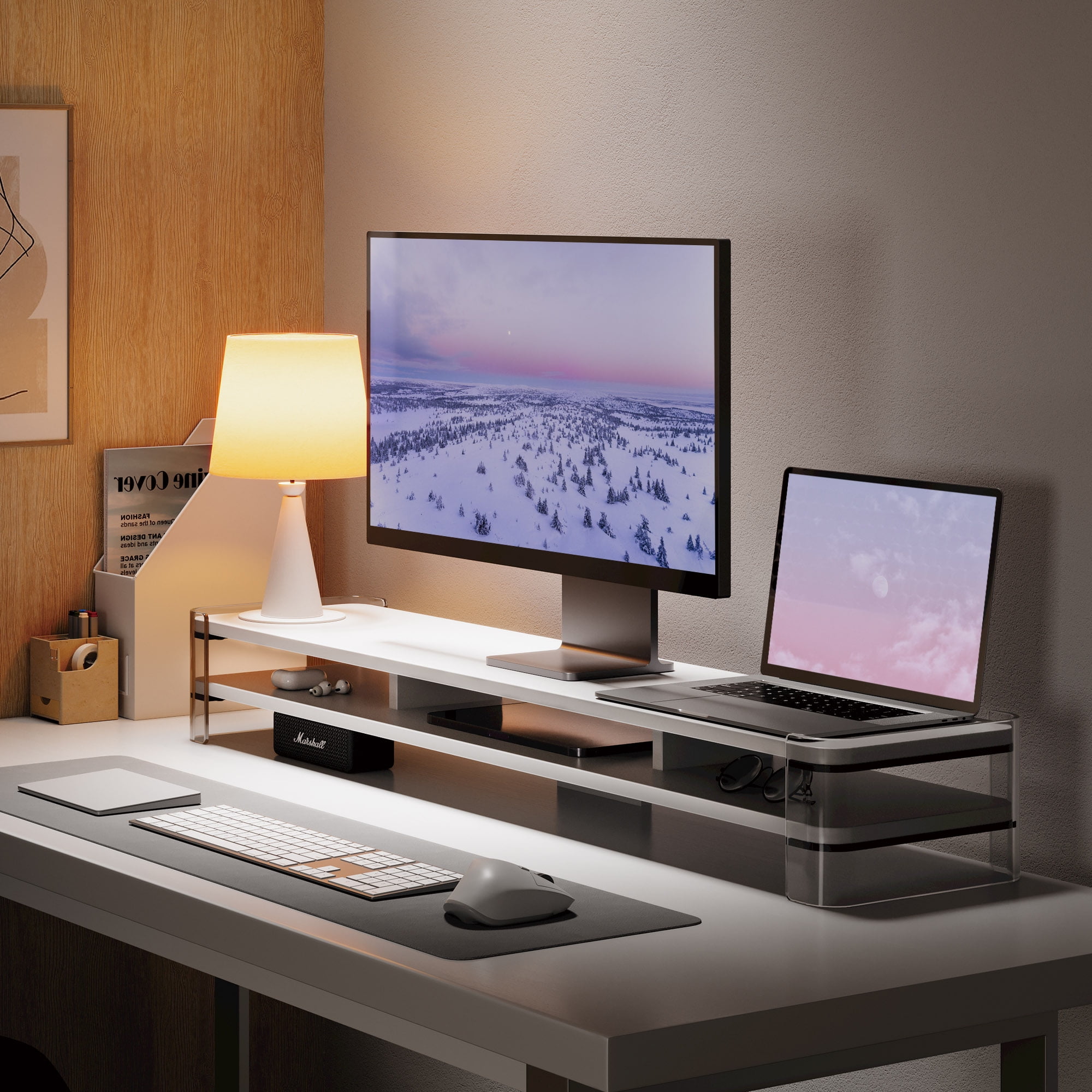 Fenge Acrylic Monitor Stand Riser, 43.1 inch Clear Dual Acrylic Computer Monitor Stand for 2 Monitors