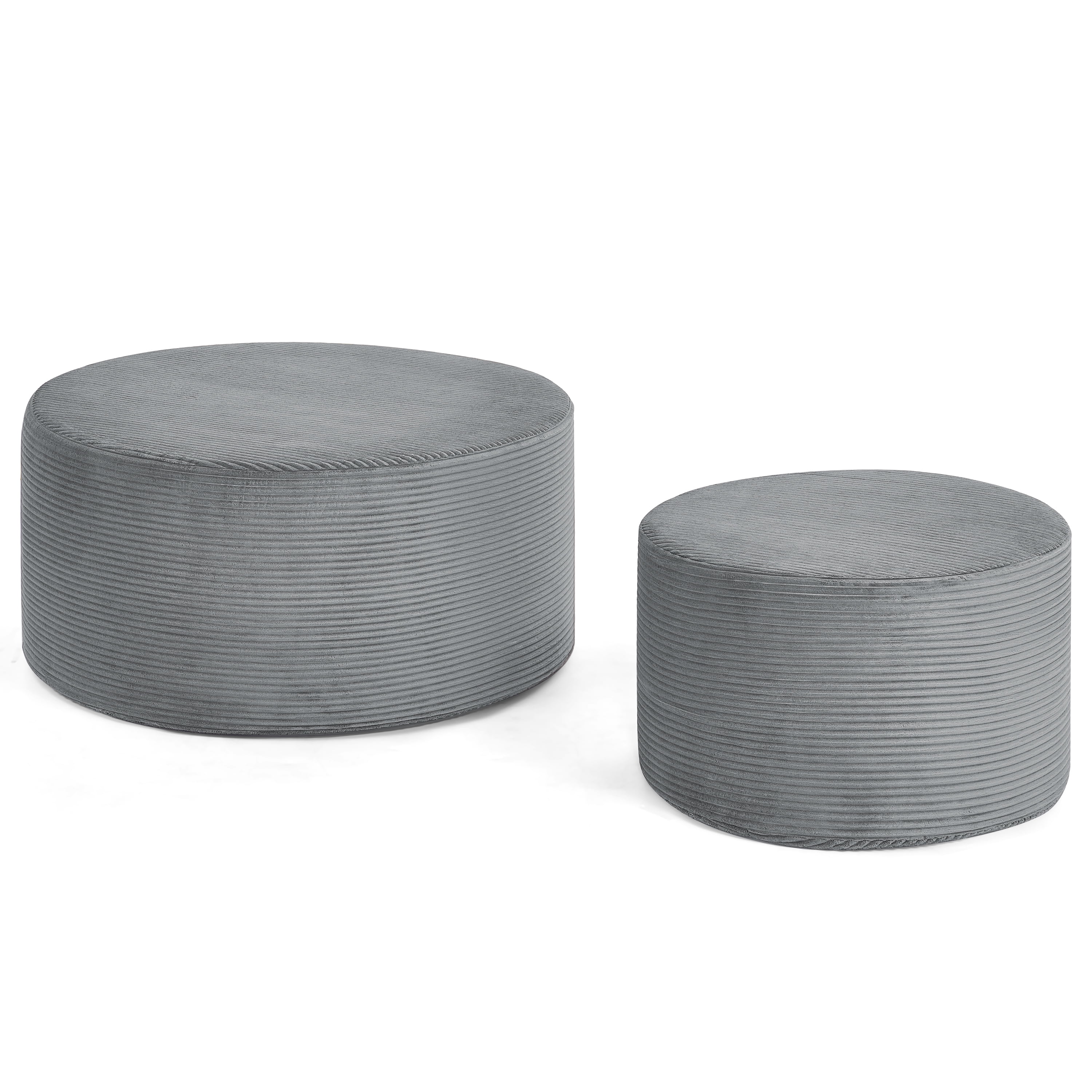 Aukfa 2-Piece Round Ottoman Set, Upholstered Coffee Table & Nesting Footrest Stools for Living Room, Bedroom, Gray