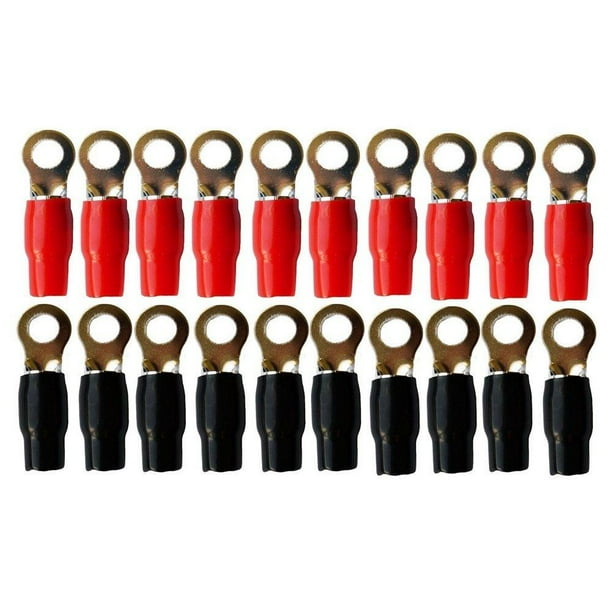 4 Gauge Ring Terminal 20 Pack 4 AWG Wire Crimp Cable Red/Black Boots