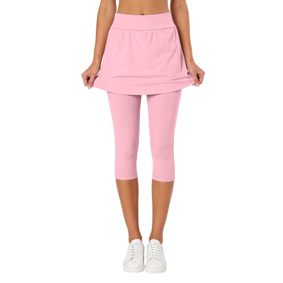 Likimi Women Athletic Tennis Skirt With Built In Shorts Solid Color Stretch High Waist Comfortable Trousers Pink Size S