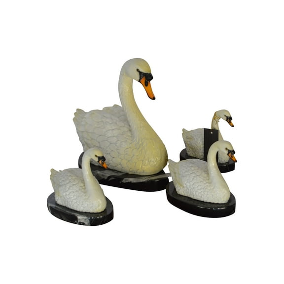 Nifao Set of White Swans each on Mable Base bronze statue – Home Decor Sculpture, 9"L x 18"W x 15"H