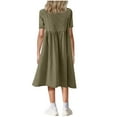 thumbnail image 5 of Spazoro Little and Big Girls A-line Dresses, Short Sleeve Round Neck Solid Color Comfortable Casual Dresses for Girls Army Green Size 13-14T, 5 of 8