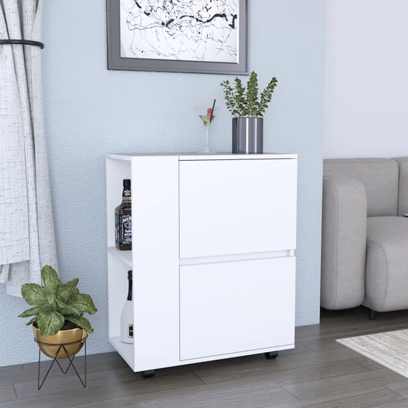 Freestanding Bar Unit for Home | Useful in Living Zones | Quality Laminated Particle Board | Swivel Wheels with Secure Brake