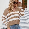 thumbnail image 1 of Suéter informal para mujer, Jersey de punto con cuello tipo POLO, suéter de punto a rayas, 2023, 1 of 4
