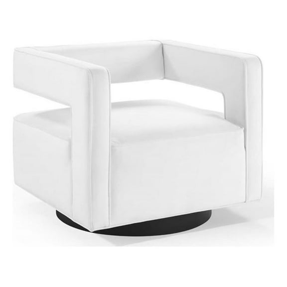 Pemberly Row Modern Performance Velvet Swivel Armchair in White