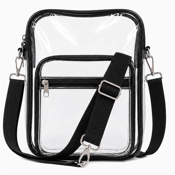 Clear Crossbody Bag with Adjustable Strap, Transparent PVC Shoulder Bag with Dual Front Zip Pockets for Concerts, Events & Travel