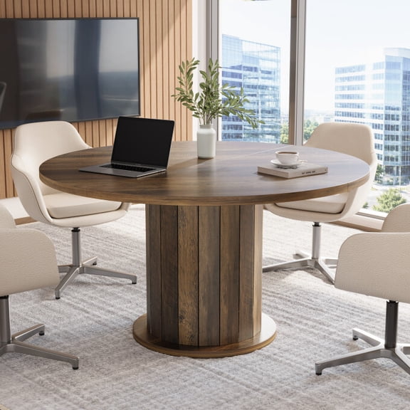 Tribesigns 47" Round Conference Table with Sturdy Pedestal, Wooden Meeting Table For 2-4 People for Office Conference Room