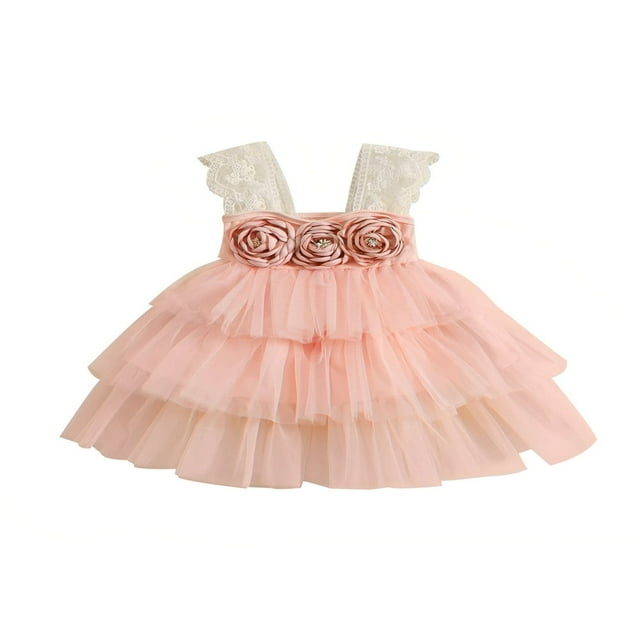 Toddler Baby Girls Party Dress 3D Flower Ruffle Sleeveless A-line Princess Dresses