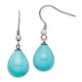 thumbnail image 1 of Stainless Steel Blue Shell Bead Polished Dangle Earrings, 1 of 3