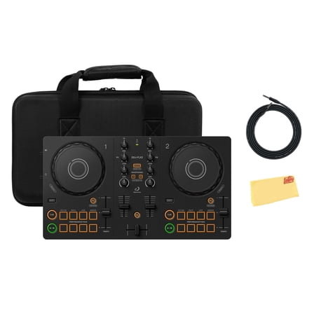 Pioneer DJ AlphaTheta DDJ-FLX2 Compact 2-Channel DJ Controller Bundle with Case, Instrument Cable, and Austin Bazaar Polishing Cloth