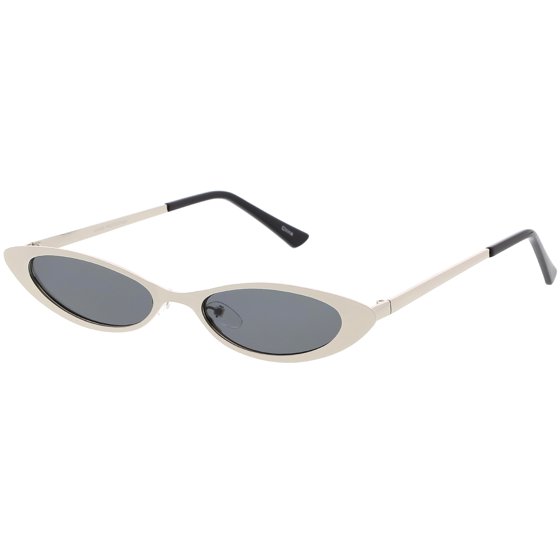 Sunglassla 90s Small Slim Cat Eye Sunglasses Flat Metal Oval Lens 