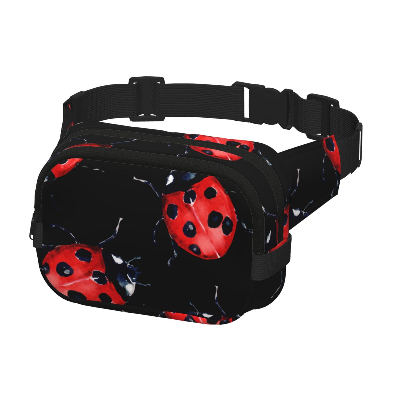 Hirioo Beautiful Red Ladybug for Double Layer Waist Bag Adjustable Fanny Pack For Travel Running Hiking