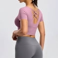 thumbnail image 4 of Women's Short Sleeve Crop Shirts Scoop Neck Slim Fit Strappy Open Back Criss Cross Jersey Summer Activewear, Workout Yoga Pilates Athletic Fitness Running Tops, 4 of 7