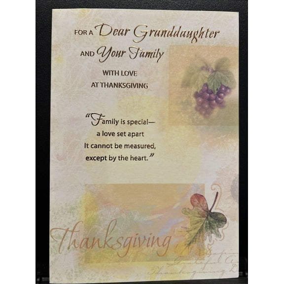 Happy Thanksgiving Granddaughter And Family Greeting Card W/Envelope
