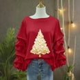 thumbnail image 5 of ClodeEU Women's Sweatshirt With Christmas Tree Print ,Ruffle Long Sleeve Round Neck Loose Fit Pullover Tops Red,Womens Plus M, 5 of 5