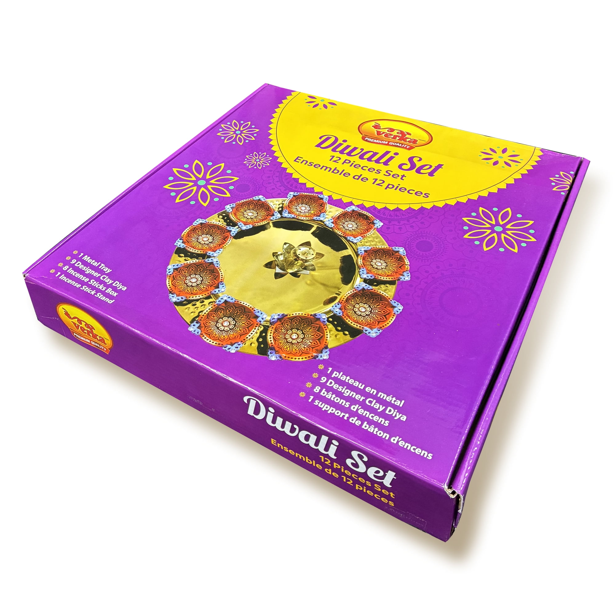 Verka 12 Piece Diwali Set includes Diyas, Agarbati, Agarbati Stand and 1 tray