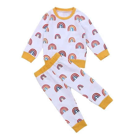 

Toddler Baby Boy Girl Rainbow Outfit Long Sleeve Tops Pants Sleepwear Pajama Cotton Clothes