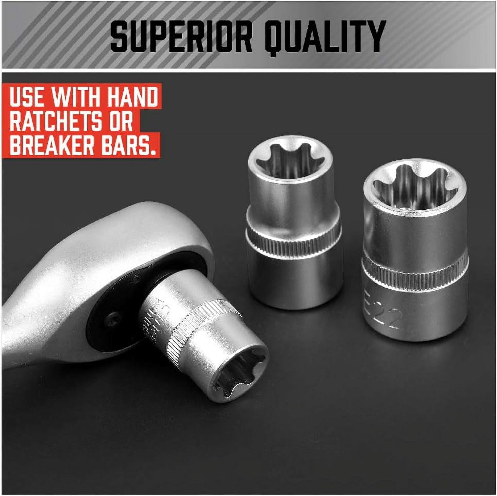 Ariseltys 14-Piece E-TORX Socket Set - Premium Female Torx Socket Set, Ultimate Star Socket Set, Torque Socket Set, External Torx Socket Set, E4 E5 E6 E7 E8 E10 E11 E12 E14 E16 E18 E20 E22 E24