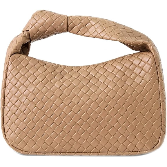 Women’s Woven Leather Hobo Bag with Knot Strap and Zipper Dumpling Clutch Shoulder Handbag
