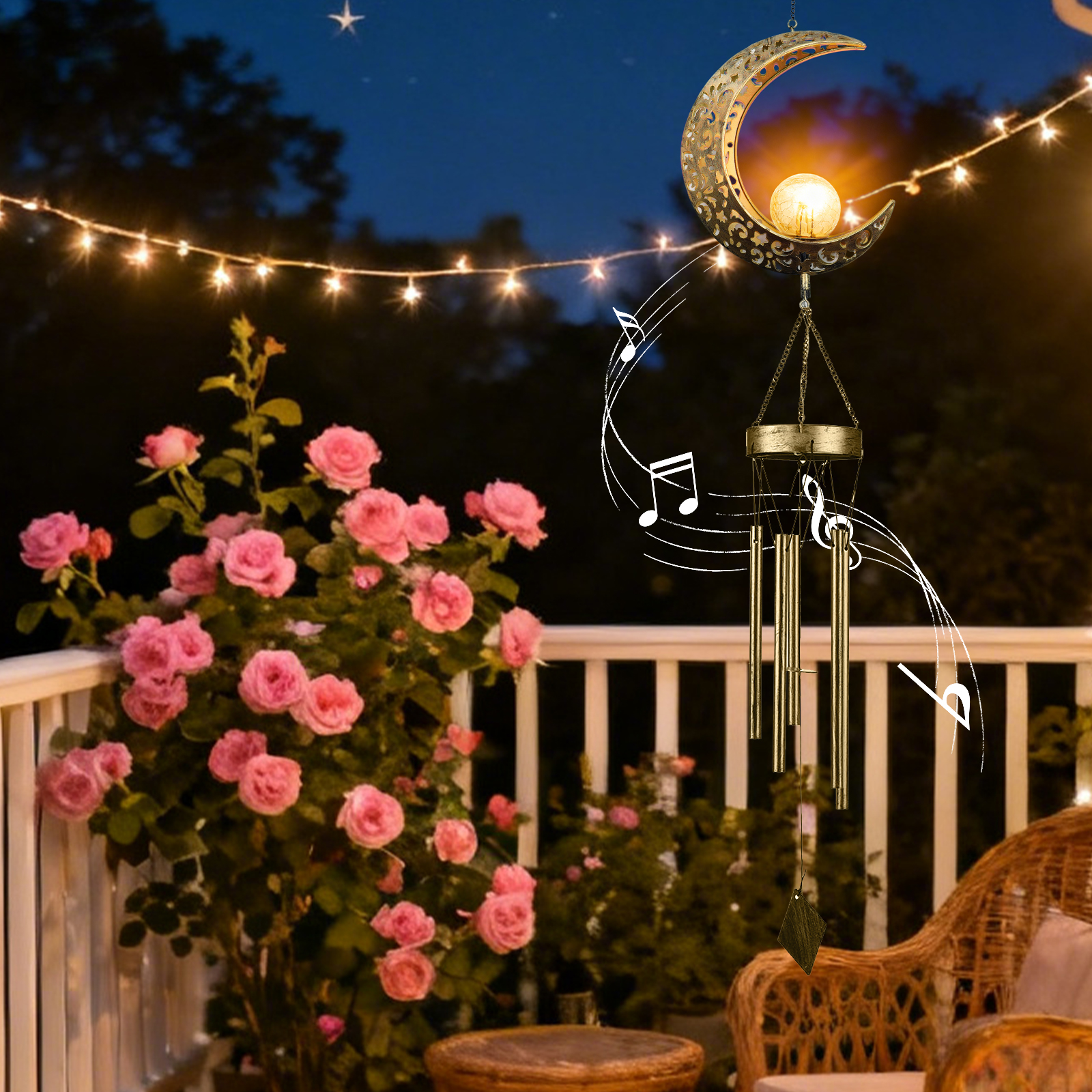 DAYBETTER Moon Solar Wind Chimes Warm White Light photo 7