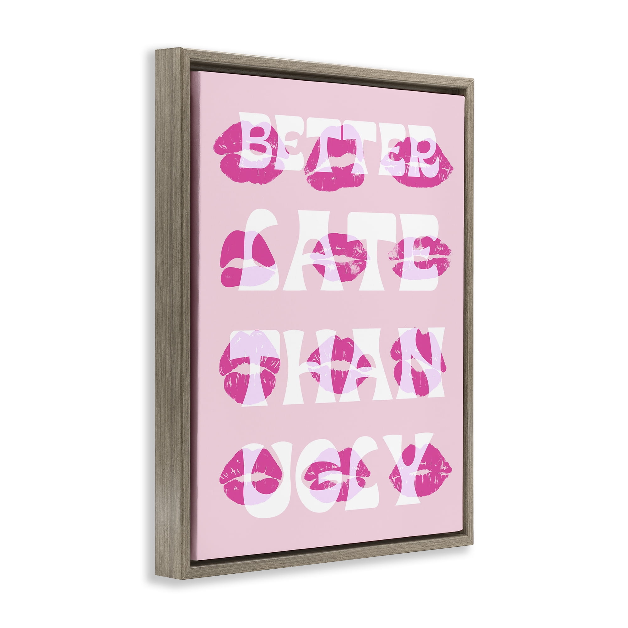 Stupell Industries Better Late Than Ugly Beauty & Fashion Painting Brown Floater Framed Art Print Wall Art, 17 x 21