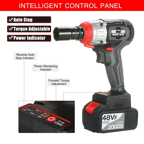 NANWEI Cordless Impact Wrench 380Nm Torque Brushless Motor with 1