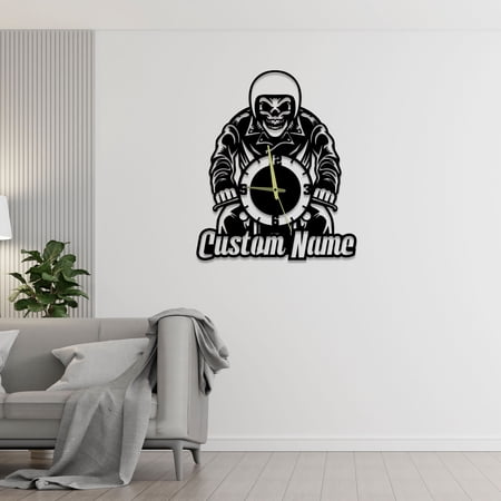 Craftnamesign Custom Skeleton Racer Wall Clock For Man Cave Living Room Wall Decor