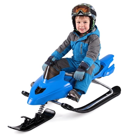 Costway Snow Racer Sled with Brakes, Tow Ropes, Easy Grip Steering Handle for Winter Sports Blue