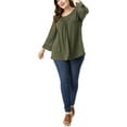 thumbnail image 3 of Agnes Orinda Women's Plus Size Tops Long Sleeve Crochet Panel Hollow Out Pleated Casual Tunics Blouse 3X Green, 3 of 8