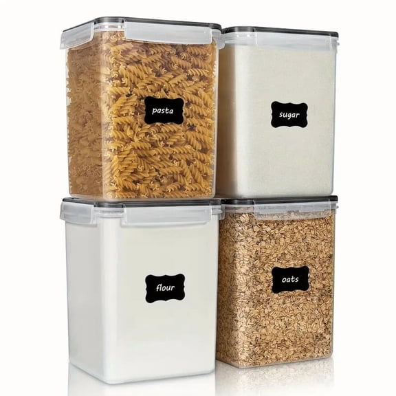 4 Packs Large Food Storage Containers 5.2L / 175oz, BPA Free Plastic Airtight Canisters for Flour, Sugar, Baking Supplies, Rice with Lids,Come with free Labels And Marker