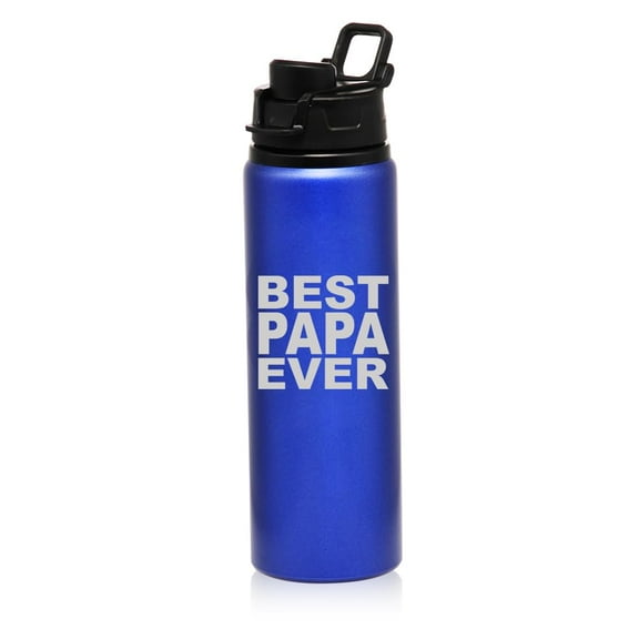 25 oz Water Bottle Sports Travel Mug Gift Best Papa Ever (Blue)