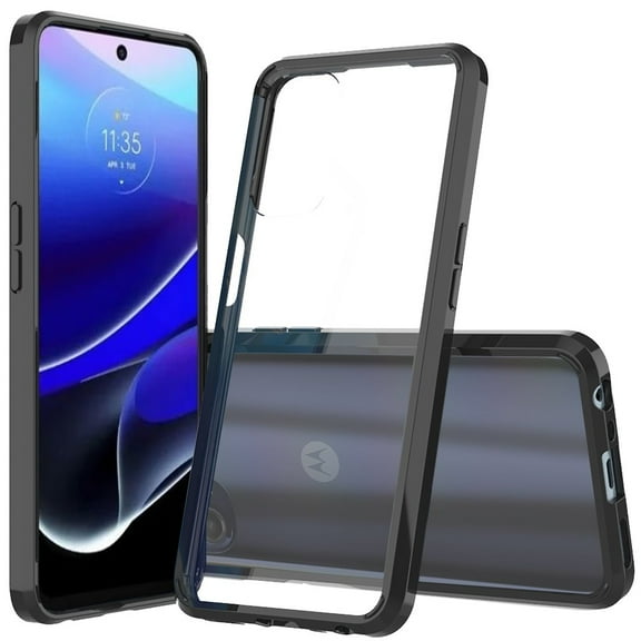 For Motorola Moto G Stylus 5G 2022 Hybrid Slim Crystal Clear Transparent Shock-Absorption Bumper Hard PC Back Frame Cover ,Xpm Phone Case [ Black ]