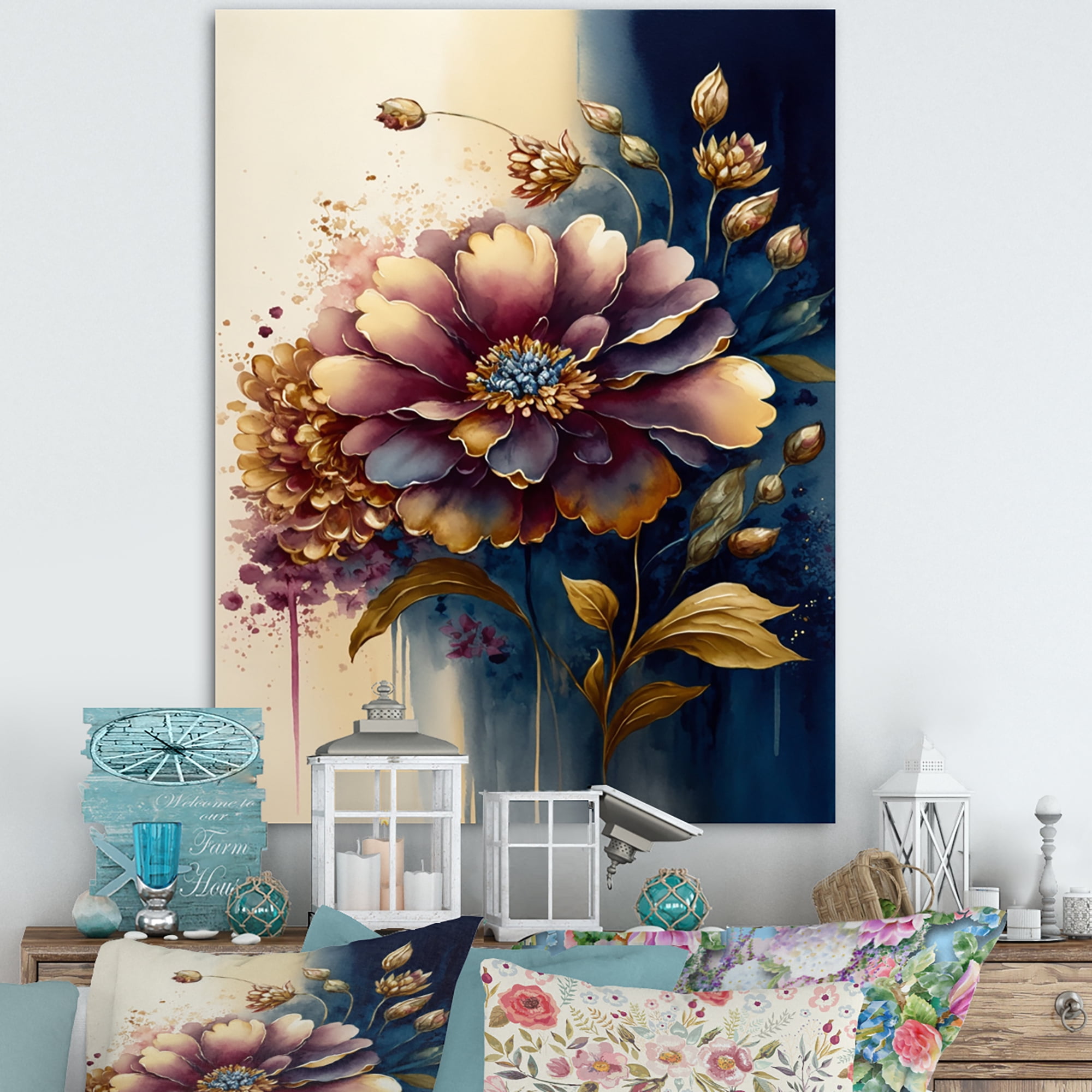 Designart Night Shade Zinnia Floral Design III Canvas Wall Art