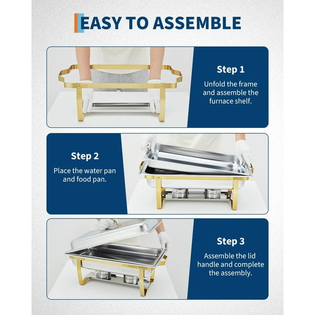EDTara Réchaud à Aliments en Acier Inoxydable Plaqué Or à Moitié, Serveur de Buffet Isolé et Durable avec Fini Miroir Résistant à la Corrosion