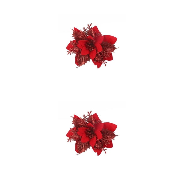 Cateissary Flor de Navidad Decoración artificial Cabezas de flores Adornos de árbol de Navidad Rojo 2piezas