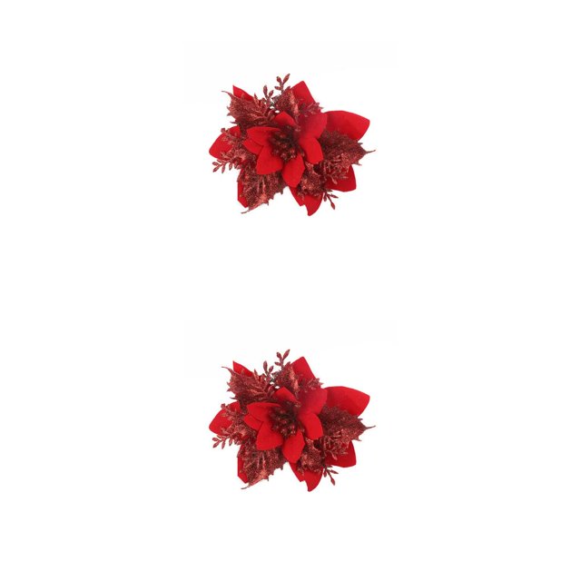 Wosthever Christmas Glitter Flower Artificial Simulation Decoration Household Garden Flowers Heads Holiday Birthday Ornaments Rojo 2Conjunto