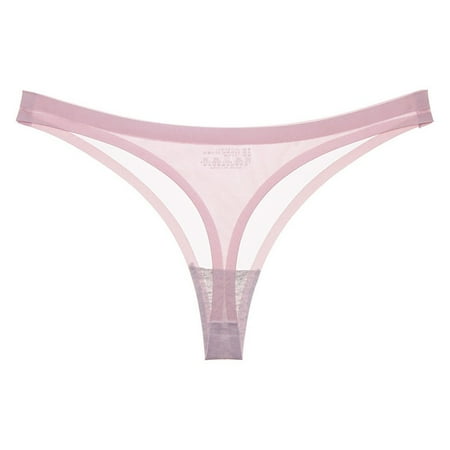

ALSLIAO Sexy Transparent Ice Silk Seamless Underwear T-back G-string Thong Panties Pink XL