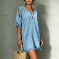 thumbnail image 5 of Karymi Easter Dress Boho Beach Vacation Tassel Mini Dress, Notch V Neck Cold Shoulder Cutout Short Sleeve Loose Shift Cover Up Dress Cocktail Dresses for Women, 5 of 7