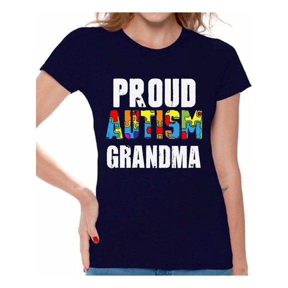 Awkward Styles Proud Autism Grandma Tshirt Women's Autism Shirts Autism Awareness T Shirt Family Autism Shirt for Women Autism Gifts for Grandmom Autism Puzzle T Shirt Autistic Pride Autism Outfit