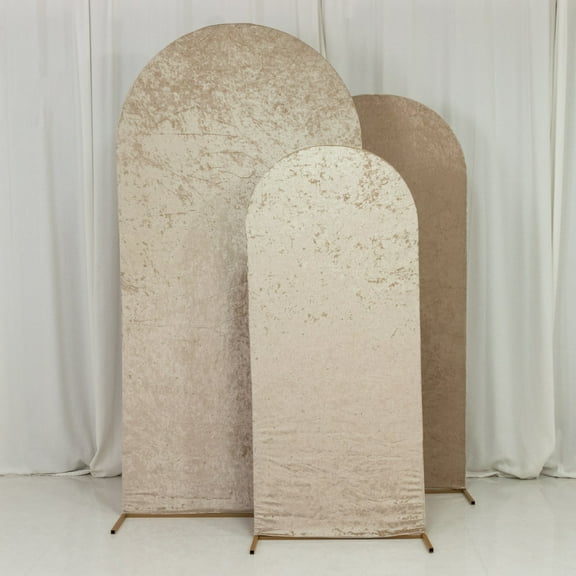 Efavormart Set of 3 Beige Crushed Velvet Chiara Wedding Arch Covers for Round Top Backdrop Stands 5ft, 6ft, 7ft