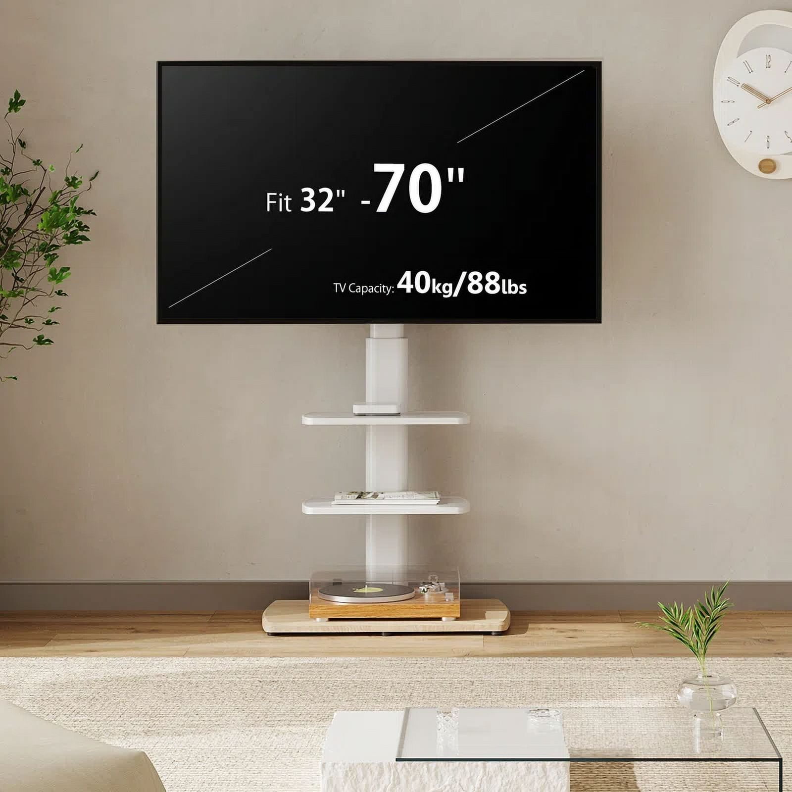 FITUEYES Universal Corner TV Stand for 32-70 inch with Sturdy Wood Base,Height Adjustable, White