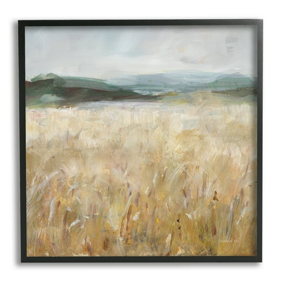 Stupell Industries Wheat Field Landscape Landscape Painting Black Framed Art Print Wall Art, 12 x 12