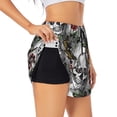 thumbnail image 2 of Bixox Women's Skulls Roses pattern 2 in 1 Running Shorts - Lightweight Athletic Workout Gym Yoga Shorts Liner with Pockets - Large, 2 of 7