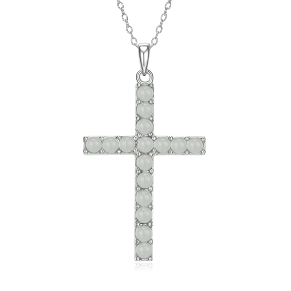Forever Facets Women's Platinum over 925 Sterling Silver Green Jade Cross Necklace 18 inch Jewellery Valentines